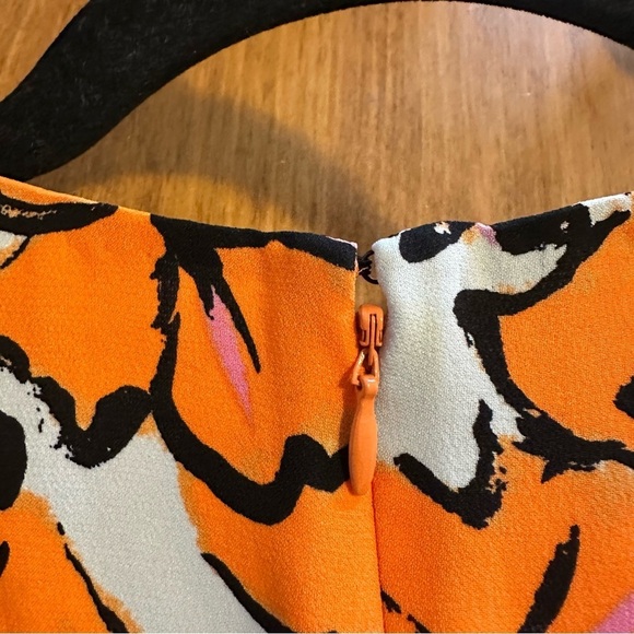 A.L.C. Nora Floral Print Silk Dress Womens Short Sleeve 10 Orange Blue - Picture 7 of 8